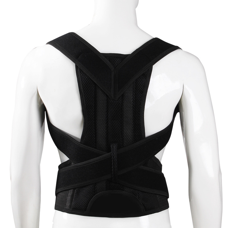 AEROBelt Posture Pro worn, rear view showing criss-cross straps