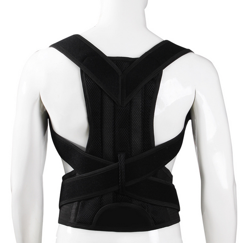 AEROBelt Posture Pro worn, rear view showing criss-cross straps